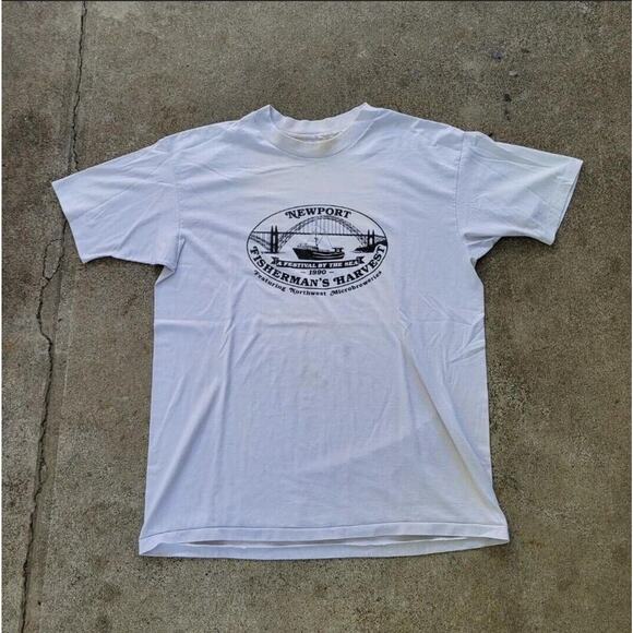 Vtg 90s Newport Oregon Fisherman's Harvest T Shirt XL Sailing Coastal Local - Picture 1 of 4